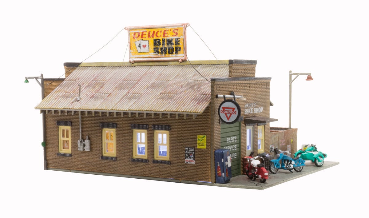 Deuce's Bike Shop - HO Scale - Spice up the 'speedy' side of your town with a dash of historical flare
