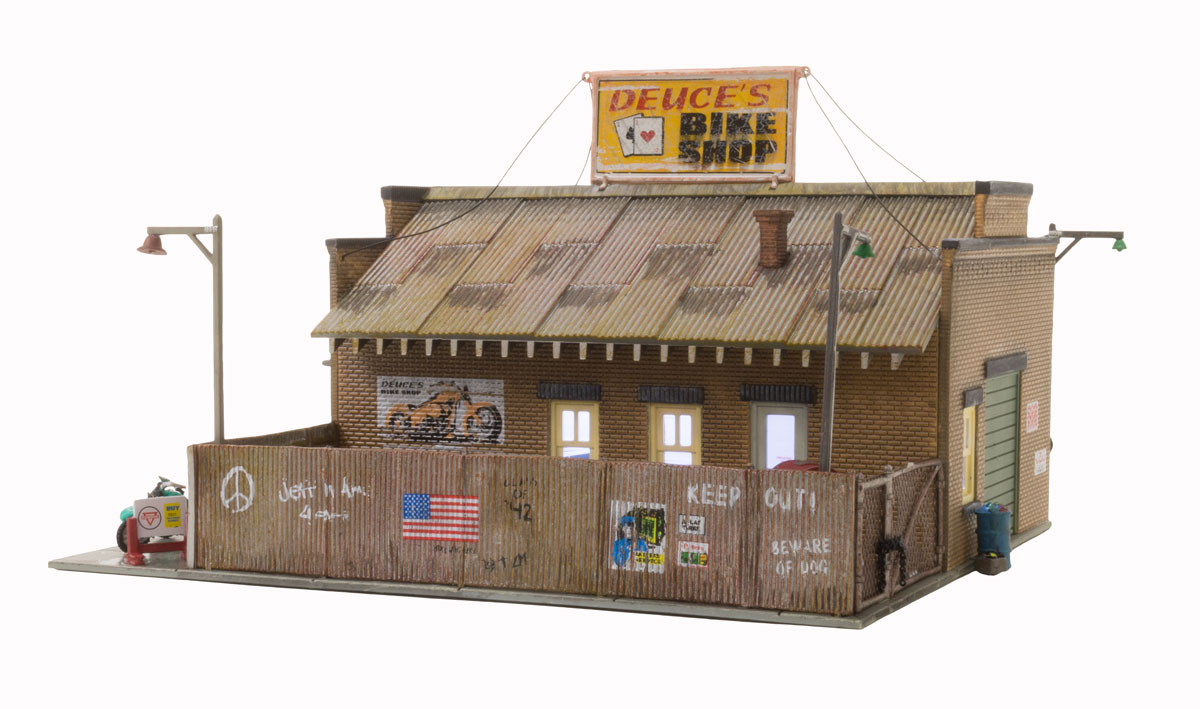 Deuce's Bike Shop - HO Scale - Spice up the 'speedy' side of your town with a dash of historical flare