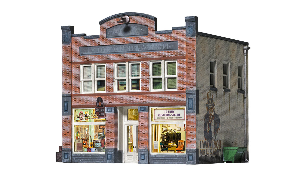 Records & Recruiting - HO Scale - Whether you seek vinyl or valor, this HO scale Built-&-Ready building is the place for you