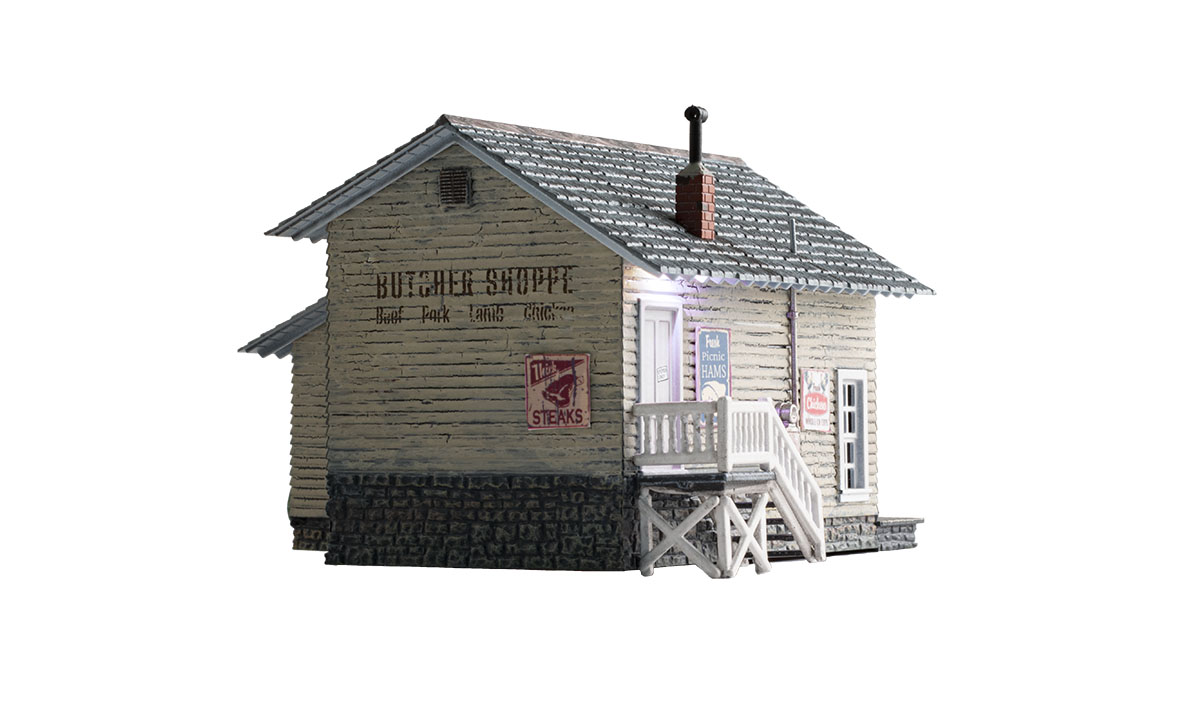 Carver's Butcher Shoppe - HO Scale - Every town has a local butcher to supply the finest cuts around, and HO Scale Carver's Butcher Shoppe only offers the best