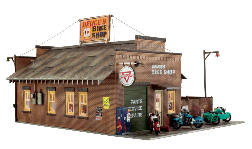 Deuce's Bike Shop - O Scale - Spice up the 'seedy' side of your town with a dash of historical flare