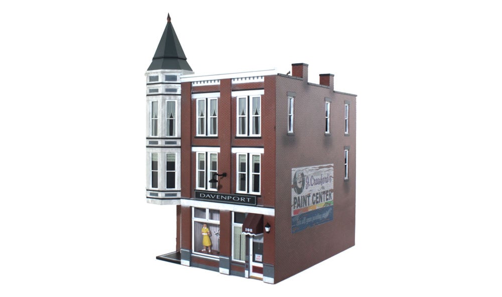 Davenport Department Store - O Scale - The classic Victorian architecture of Davenport Department Store, with its two-story corner turret, will dress up any downtown layout scene