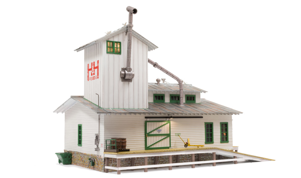 H&H Feed Mill - O Scale - Our H&H Feed Mill is authentically weathered and hand-painted down to the finest details