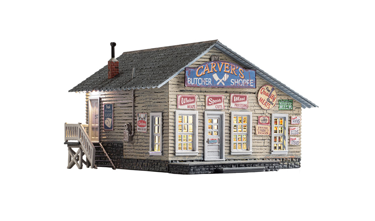 Carver's Butcher Shoppe - O Scale - Every town has a local butcher to supply the finest cuts around, and O Scale Carver's Butcher Shoppe only offers the best