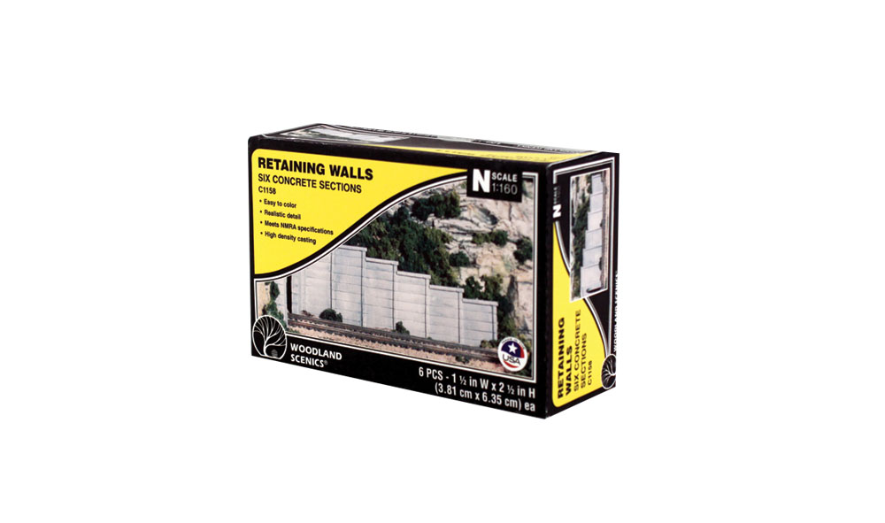 Concrete Retaining Wall - N Scale - Use Retaining Walls alone, installed adjacent to each other to create straight or curved walls or use with Tunnel Portals