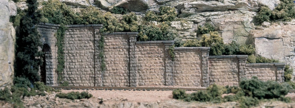 Cut Stone Retaining Wall - N Scale - Use Retaining Walls alone, installed adjacent to each other to create straight or curved walls or use with Tunnel Portals
