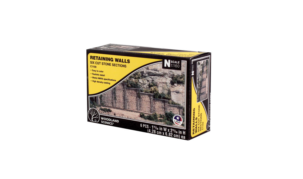 Cut Stone Retaining Wall - N Scale - Use Retaining Walls alone, installed adjacent to each other to create straight or curved walls or use with Tunnel Portals