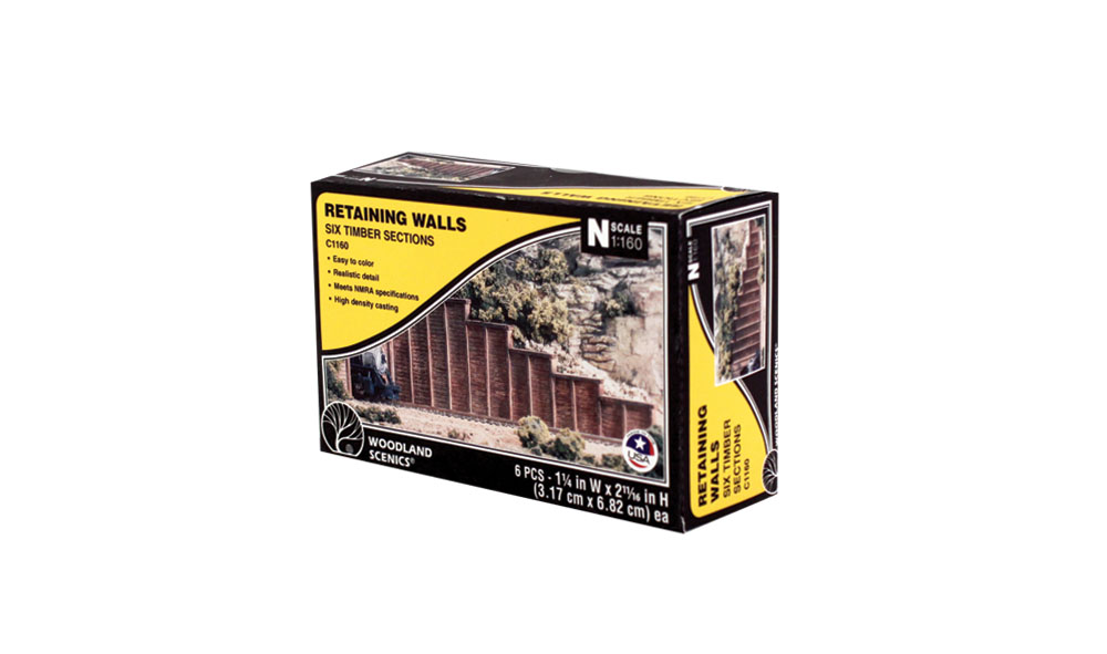 Timber Retaining Wall - N Scale  - Use Retaining Walls alone, installed adjacent to each other to create straight or curved walls or use with Tunnel Portals