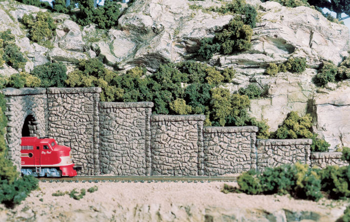 Random Stone Retaining Wall - N Scale  - Use Retaining Walls alone, installed adjacent to each other to create straight or curved walls or use with Tunnel Portals
