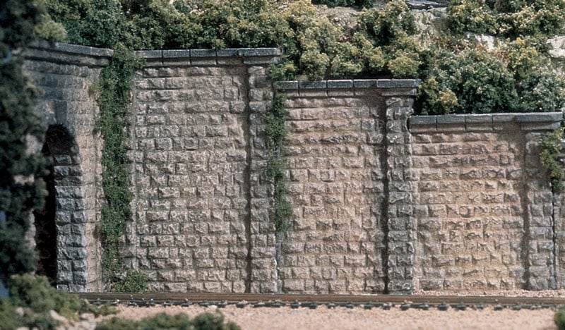 Cut Stone Retaining Wall - HO Scale - Use Retaining Walls alone, installed adjacent to each other to create straight or curved walls or use with Tunnel Portals