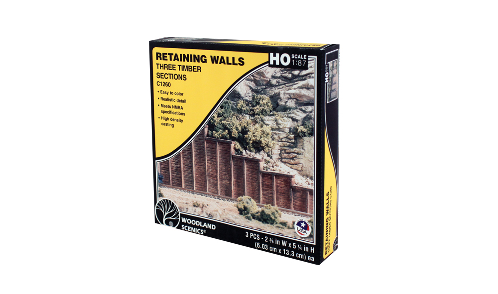 Timber Retaining Wall - HO Scale - Use Retaining Walls alone, installed adjacent to each other to create straight or curved walls or use with Tunnel Portals