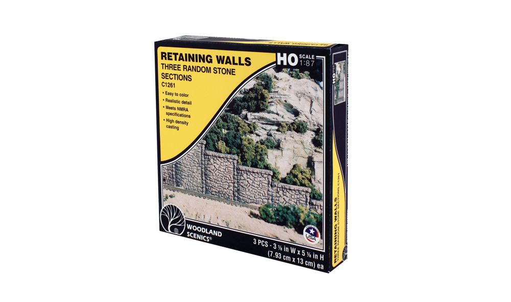 Random Stone Retaining Wall - HO Scale - Use Retaining Walls alone, installed adjacent to each other to create straight or curved walls or use with Tunnel Portals