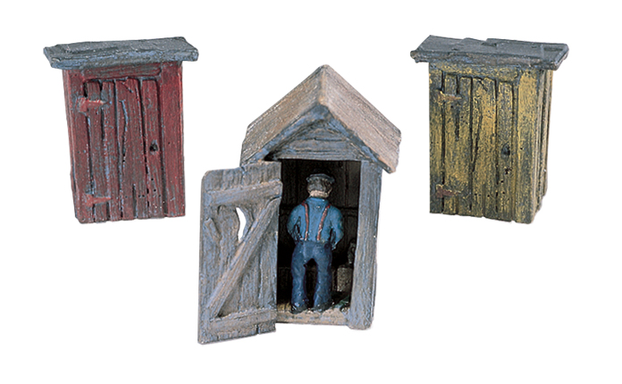 3 Outhouses and Man HO Scale Kit
