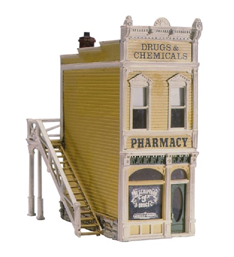Pharmacy HO Scale Kit - This quaint shop is a replica of those in early America, which carried all of the pharmaceuticals and chemicals that were needed in small towns
