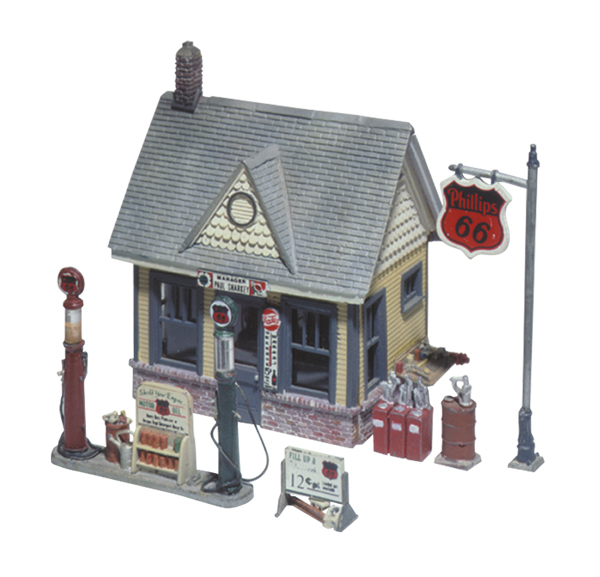Gas Station HO Scale Kit - This is a model of early gas stations when customer service included a full tank, washed windows and a smile