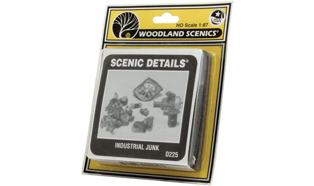 Industrial Junk HO Scale Kit - Old generators, steel drums, cinderblocks, shop fans and more are indicative of heavy work done