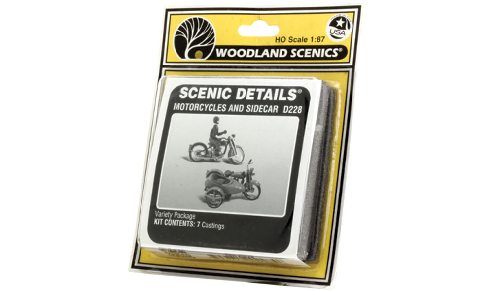 Motorcycles and Sidecar HO Scale Kit - These sporty motorcycles will look great sitting in front of a Mom and Pop hangout