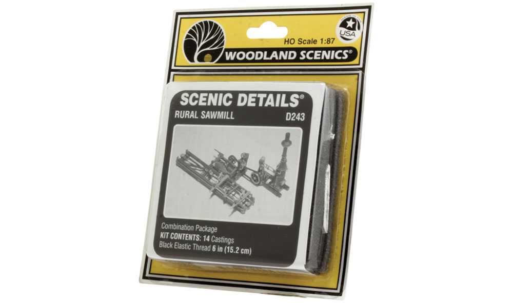 Rural Sawmill HO Scale Kit - This elaborate setup is modeled after the early mills with a steam engine, fueled by coal