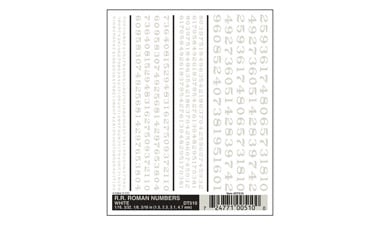 Woodland Scenics MG712 Silver Roman RR Numbers Dry Transfer Decals 1/16-5/16 