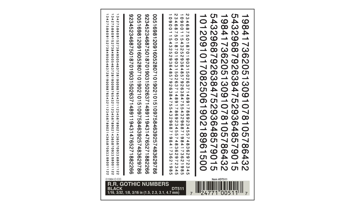 Woodland Scenics DT510 RR Roman Numbers White 1/16-3/16" Train Decal Sheet 