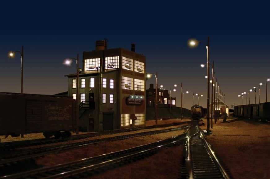 Wooden Pole Street Lights - N Scale - Use to light depots, rail yards, alley ways, sidings, parking lots and more
