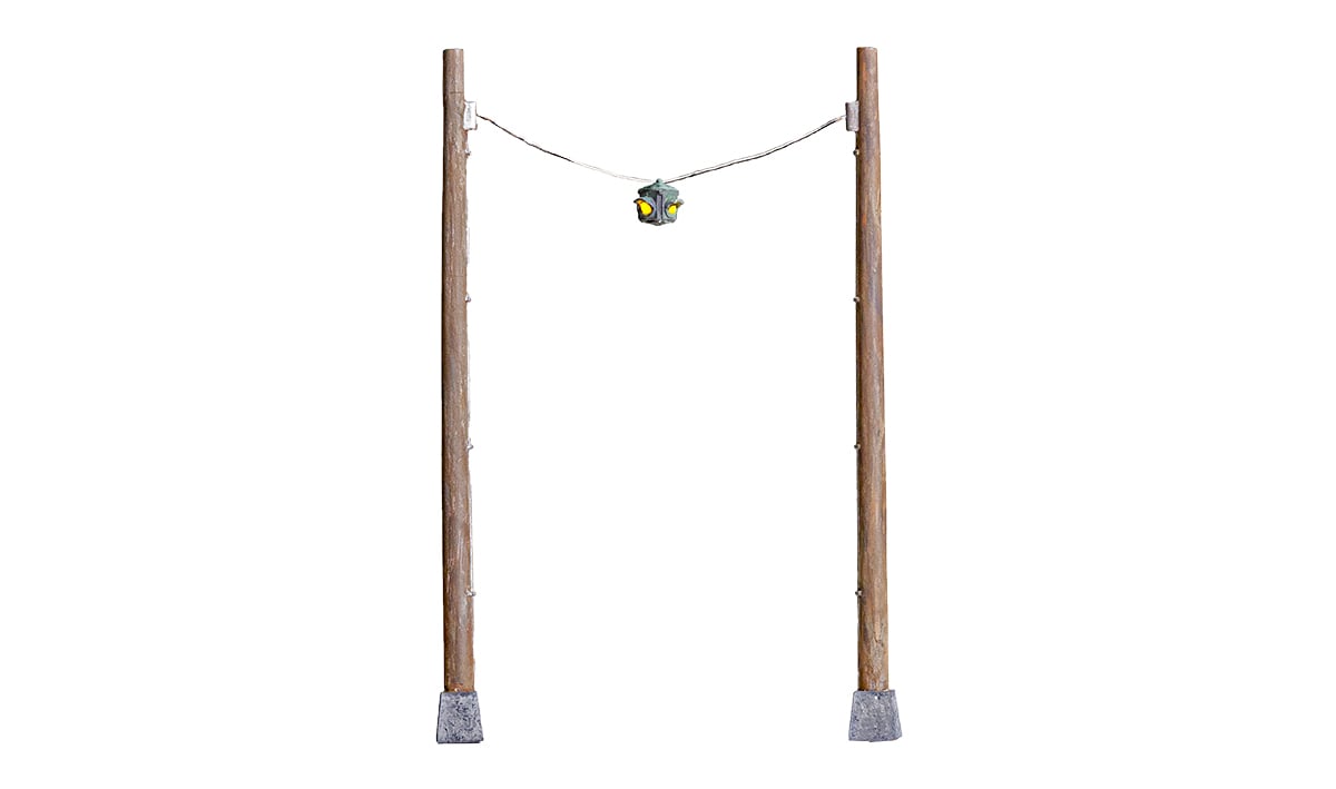 Suspended Flashing Lights - HO Scale - The Suspended Flashing Traffic Lights are perfect for rural areas where a flashing yellow warning signal is needed to caution traffic