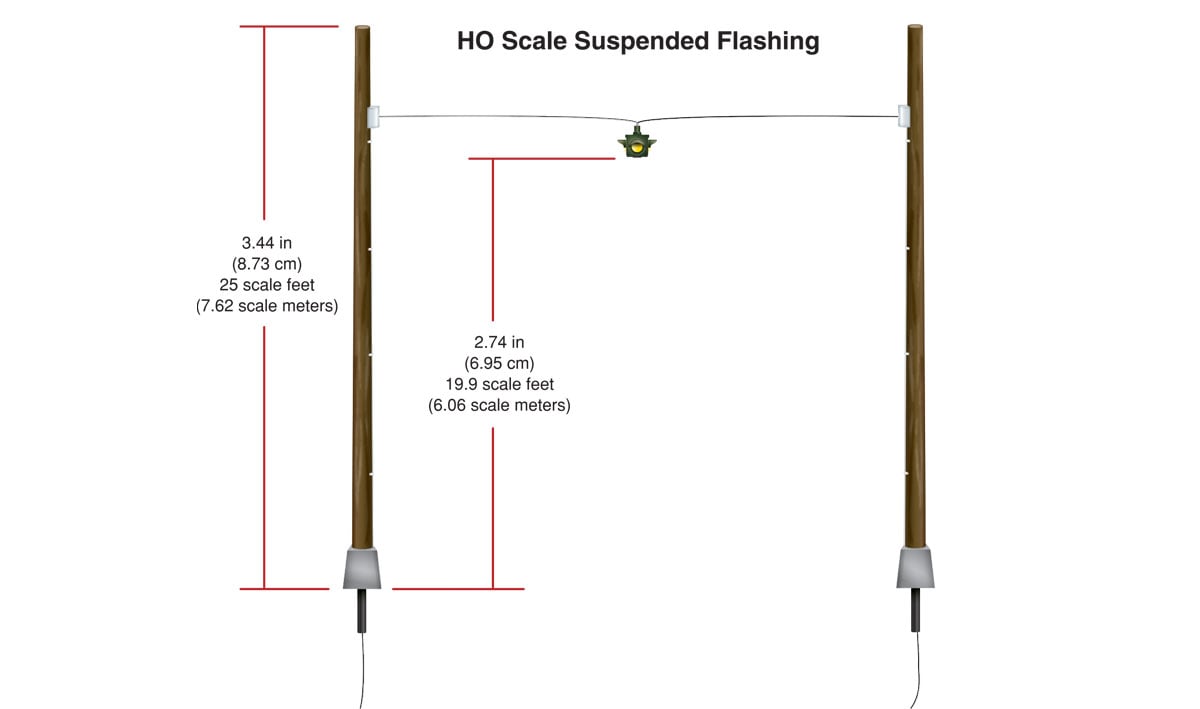 Suspended Flashing Lights - HO Scale - The Suspended Flashing Traffic Lights are perfect for rural areas where a flashing yellow warning signal is needed to caution traffic