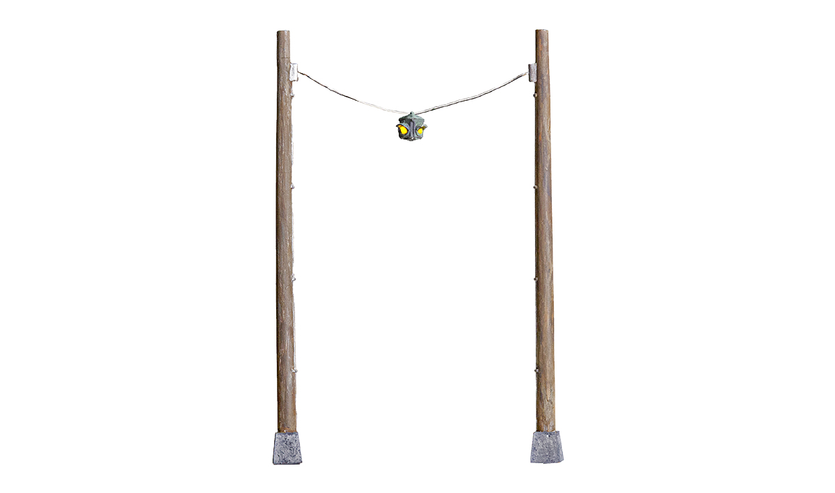 Suspended Flashing Lights - O Scale - The Suspended Flashing Traffic Lights are perfect for rural areas where a flashing yellow warning signal is needed to caution traffic