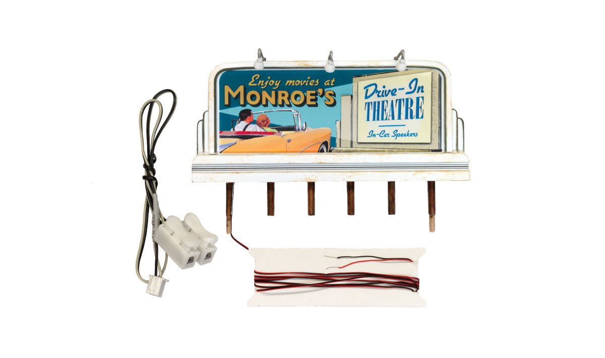 Monroe's Drive-In - HO Scale - Stop by the local drive-in to enjoy the latest blockbuster without leaving the comfort of your car
