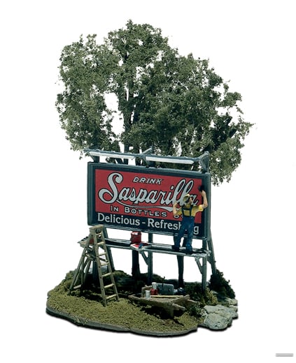 The Sign Painter HO Scale Kit - The man on the scaffolding paints the Sarsaparilla sign