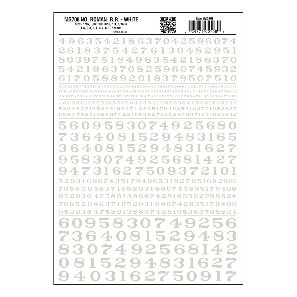 Numbers Roman R.R. White - Package contains one sheet: 5 5/8" x 8 1/4" (14
