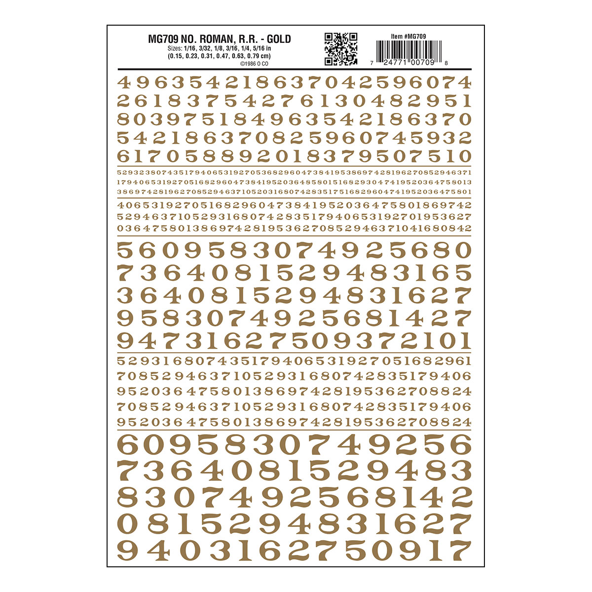 Numbers Roman R.R. Gold - Package contains one sheet: 5 5/8" x 8 1/4" (14