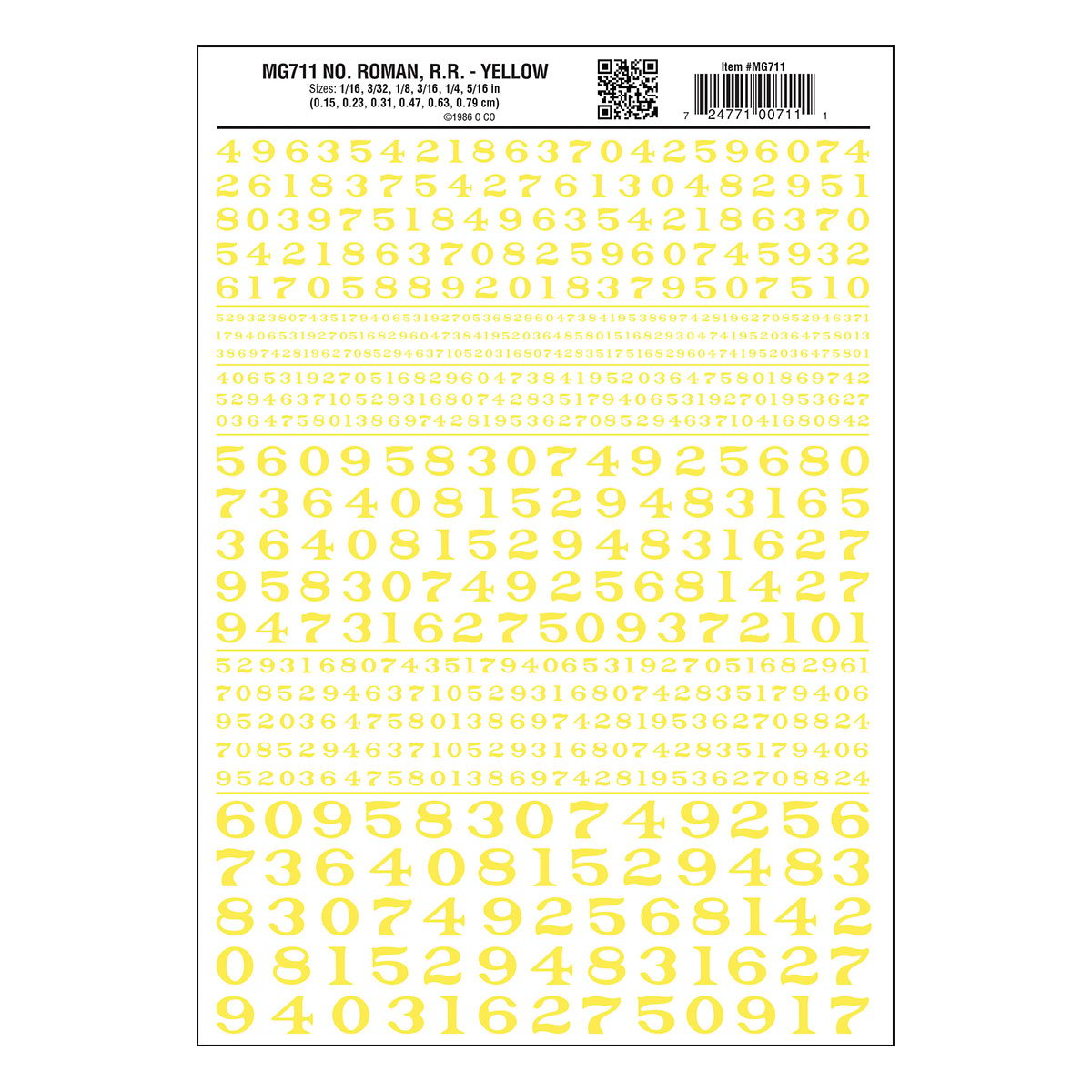 Numbers Roman R.R. Yellow - Package contains one sheet: 5 5/8" x 8 1/4" (14