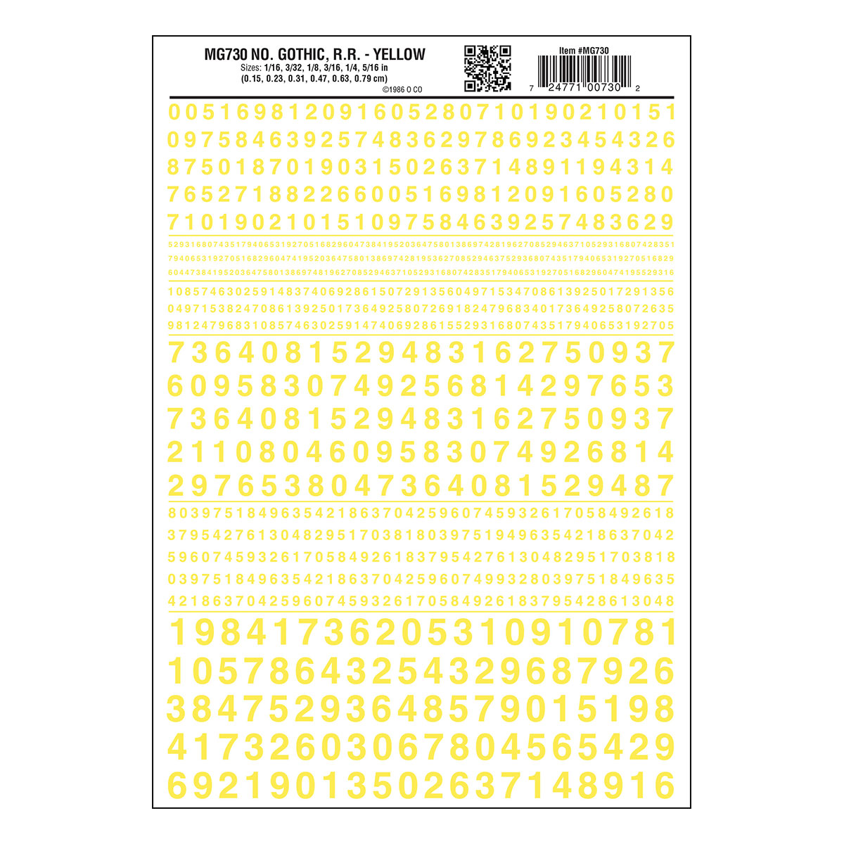 Numbers Gothic R.R. Yellow - Package contains one sheet: 5 5/8" x 8 1/4" (14