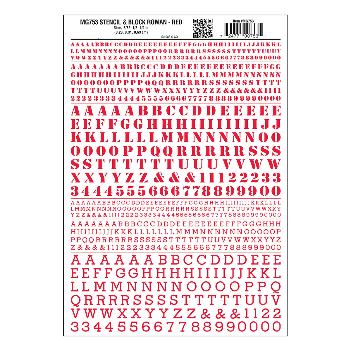 Stencil & Block Roman Red - Package contains one sheet: 5 3/4" x 8 1/4" (14