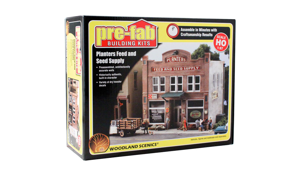Planters Feed and Seed Supply - HO Scale Kit - Planters Feed and Seed Supply presents a vintage agricultural center where farmers and rural residents could find everything from corn seed to stock poultry