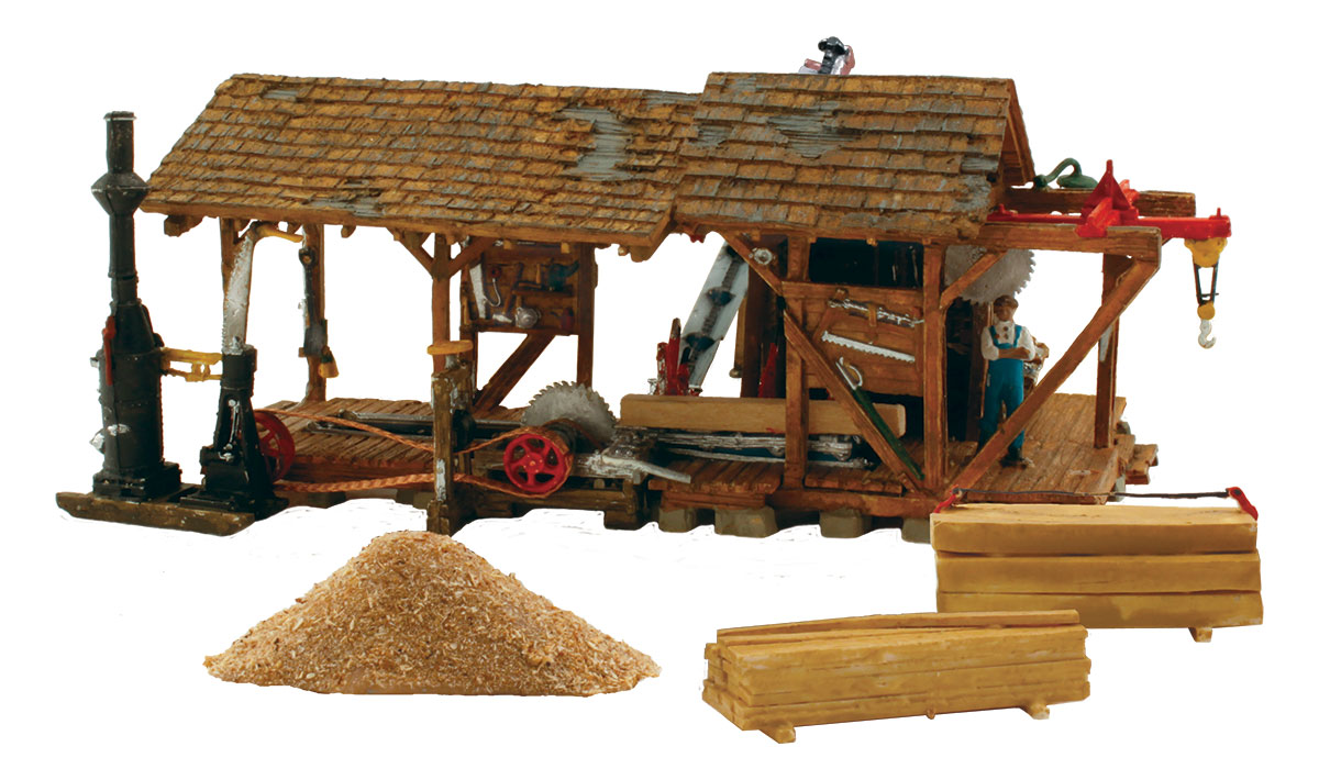 Buzz's Sawmill - HO Scale Kit - Buzz's Sawmill is a detailed work of art with all workings of a vintage steam-fired, belt-driven sawmill
