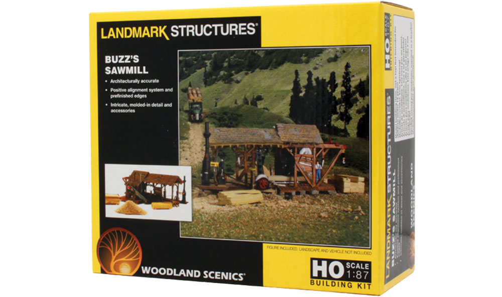 Buzz's Sawmill - HO Scale Kit - Buzz's Sawmill is a detailed work of art with all workings of a vintage steam-fired, belt-driven sawmill