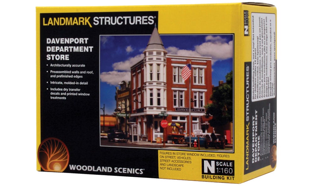 Davenport Department Store - N Scale Kit - Dress up your downtown scene with the classic Victorian architecture and large first-floor picture windows of the Corner Department Store