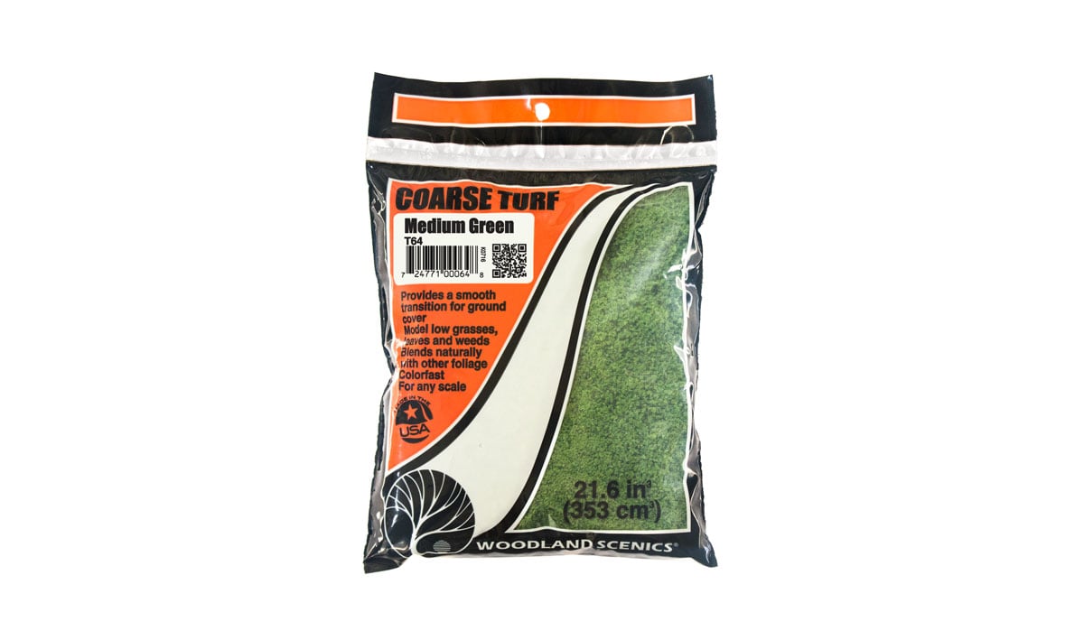Coarse Turf Medium Green Bag - Individual bag provides enough Fine Turf to create realistic landscape on various areas of your layout