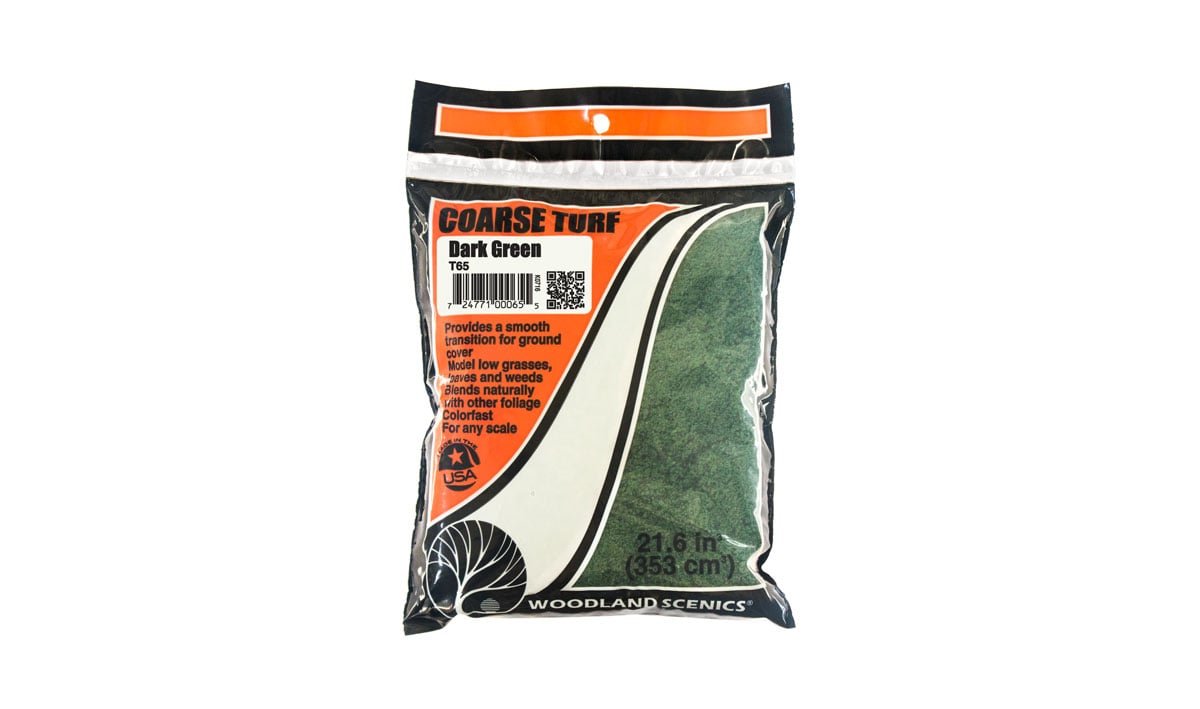 Coarse Turf Dark Green Bag - Individual bag provides enough Fine Turf to create realistic landscape on various areas of your layout