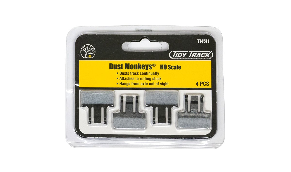 Dust Monkeys<sup>®</sup> - HO Scale - Dust Monkeys are an easy, convenient way to remove dust from track and stop further accumulation during regular train operation