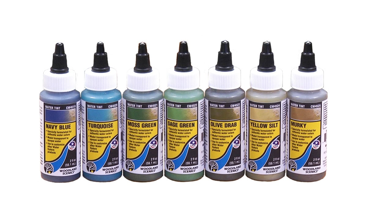 Water Tints - Specially formulated to represent authentic colors on the Forel-Ule Scale, Water Tints can be added to Deep Pour Water&trade;, Surface Water, and Realistic Water&trade; to model any aquatic ecosystem